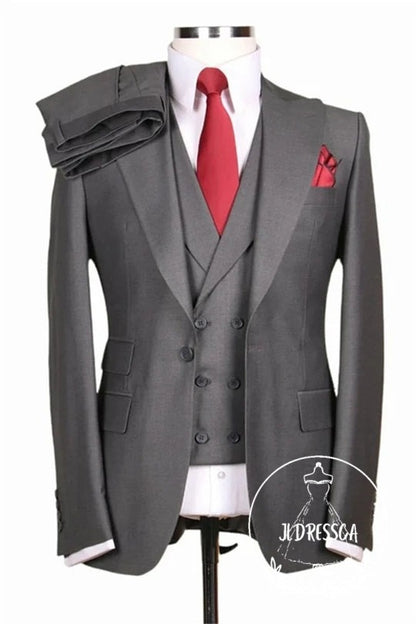 Gray Peaked Lapel Men Suits For Business, SU25175