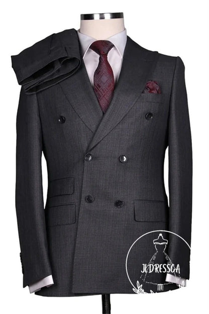 Dark Gray Double Breasted Close Fitting Formal Men Suits, SU25155