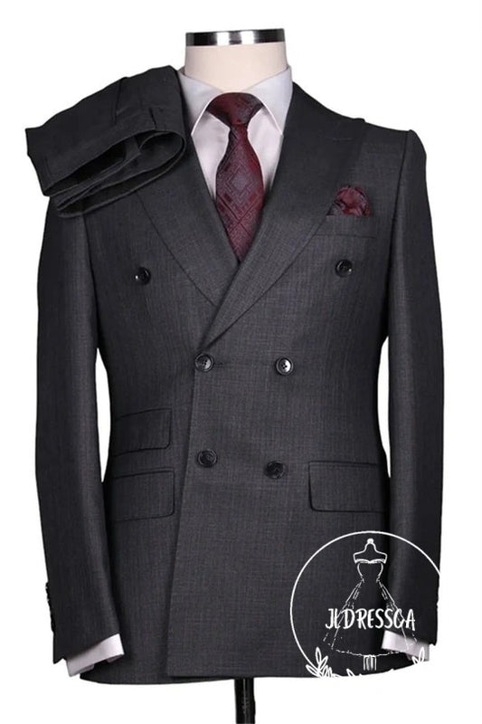 Dark Gray Double Breasted Close Fitting Formal Men Suits, SU25155