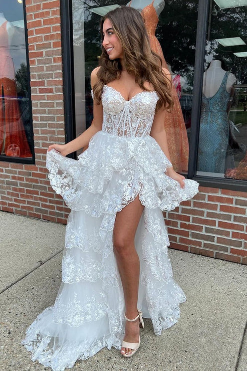 Priscilla | Square Neck White Sequin A-Line Prom Dress