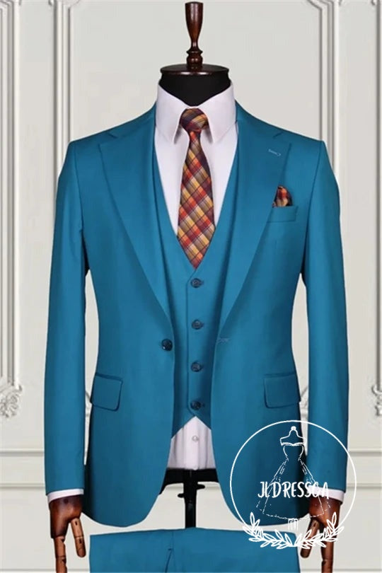 Blue Slim Fit Three Pieces Men Suits, SU25066