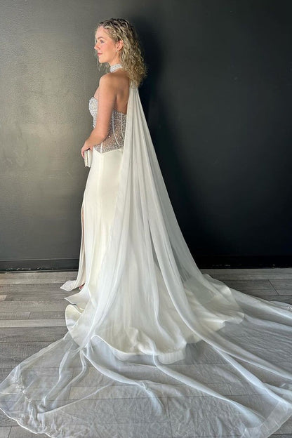 White Beaded Mermaid Sweetheart Long Prom Dress, PD25432