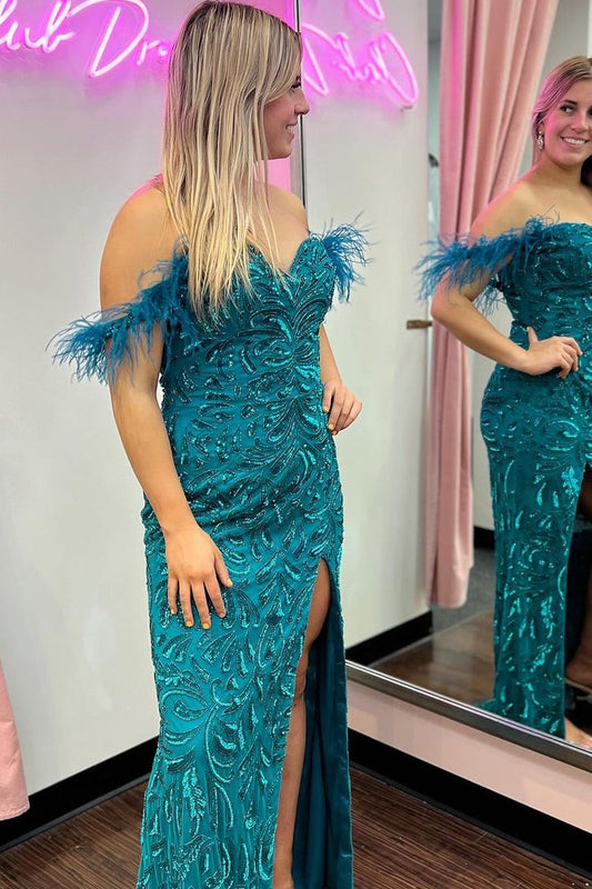 Sequins Lace Mermaid Off the Shoulder Long Prom Dress, PD25411