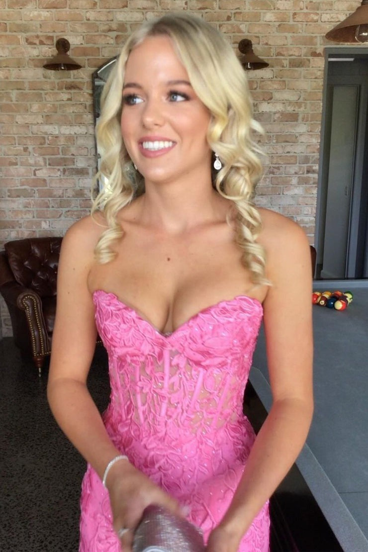 Sweetheart Pink Mermaid Long Prom Dress with Appliques, PD25199