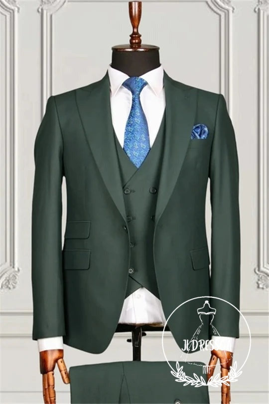 Dark Green Three Pieces Slim Fit Bespoke Business Men Suits, SU25097