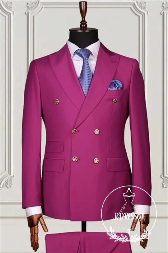 Fuchsia Double Breasted Close Fitting Prom Suits For Men, SU25107