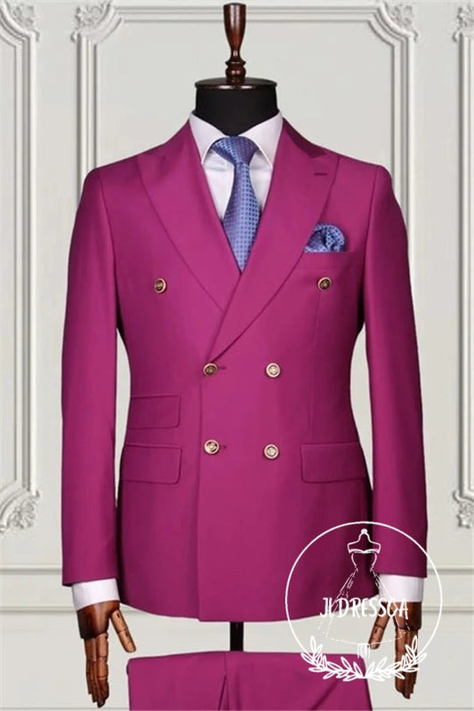 Fuchsia Double Breasted Close Fitting Prom Suits For Men, SU25107