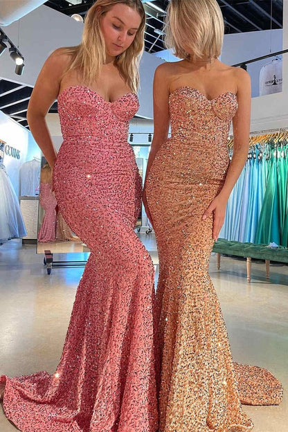 Sweetheart Sequined Mermaid Long Prom Dress, PD25662