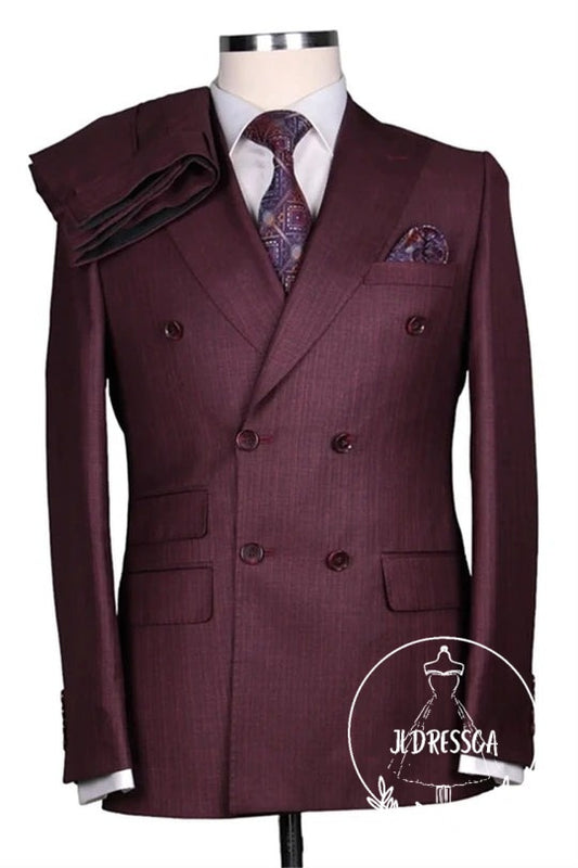 Burgundy Bespoke Double Breasted Close Fitting Formal Men Suits, SU25157