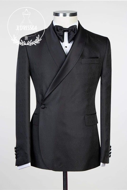 Simple Black Fashion Shawl Lapel Men Suits for Wedding, SU25056