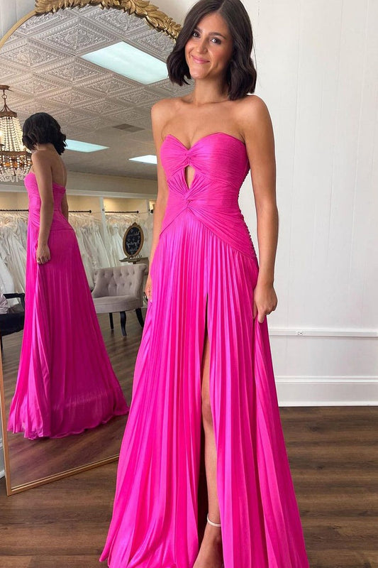 Fuchsia A Line Sweetheart Prom Dress with Slit, PD25612