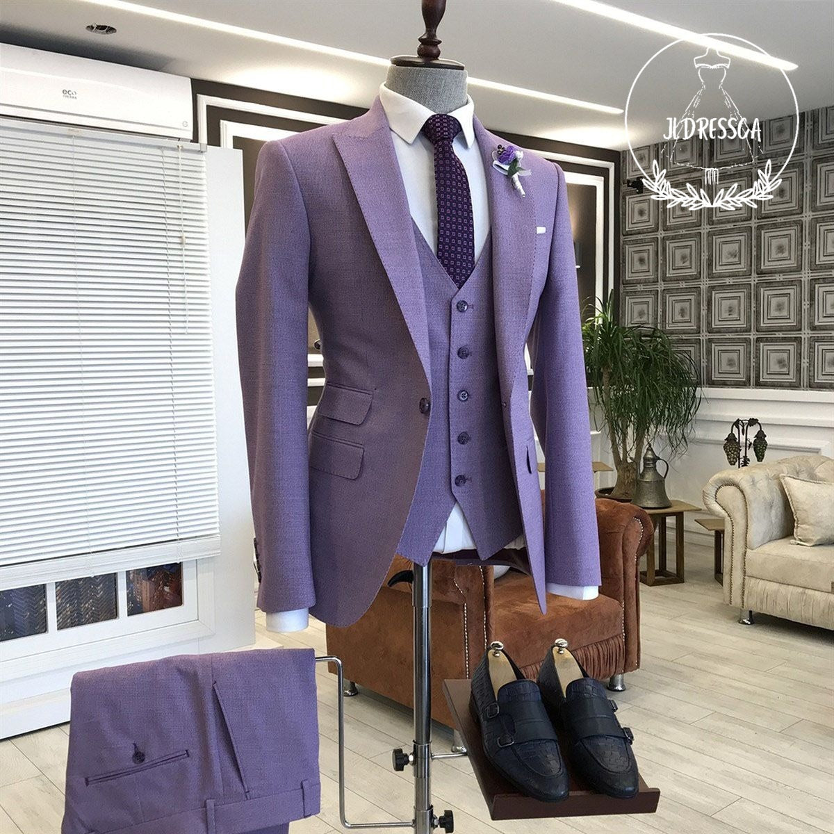 Violet Purple 3-Pieces Tailored Slim Fit Prom Suits For Men, SU25045