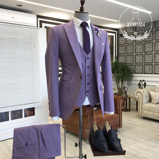 Violet Purple 3-Pieces Tailored Slim Fit Prom Suits For Men, SU25045