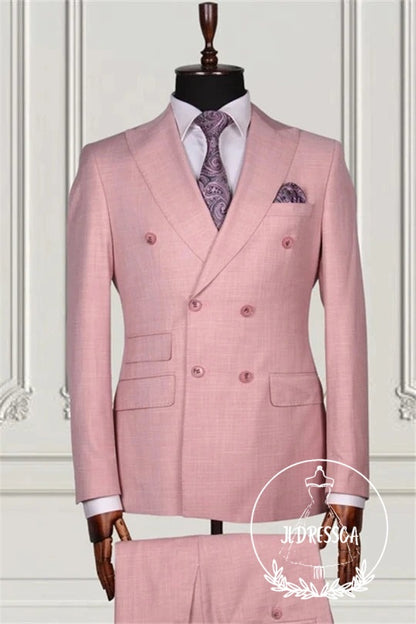 Pink Double Breasted Close Fitting Prom Men Suits, SU25118