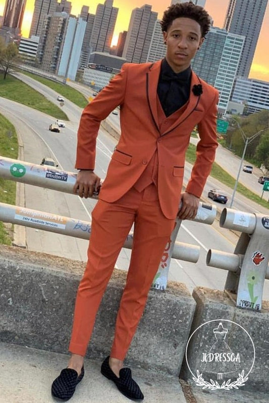 Issac Orange Three-Piece Slim Fit Prom Party Men Suits, SU25026