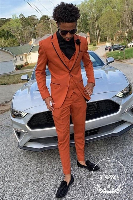 Issac Orange Three-Piece Slim Fit Prom Party Men Suits, SU25026