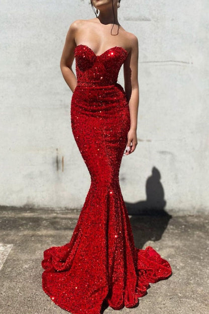 Sweetheart Sequined Mermaid Long Prom Dress, PD25662