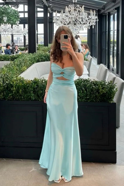 Satin Cute Sheath Strapless Keyhole Prom Dress, PD25404