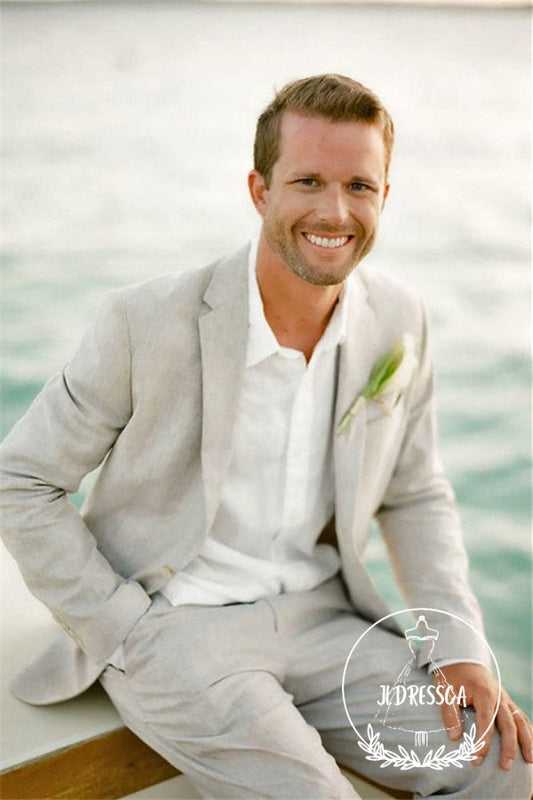 Casual Linen Suit For Beach Men Wedding Two-piece Bespoke Groom Tuxedos Mens Marriage Suits, SU25047