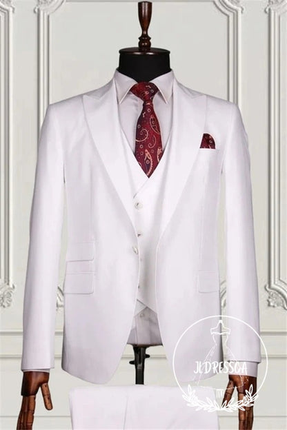 Simple White Best Fitted Peaked Lapel Bespoke Men Suits, SU25109