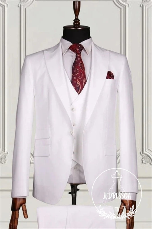 Simple White Best Fitted Peaked Lapel Bespoke Men Suits, SU25109