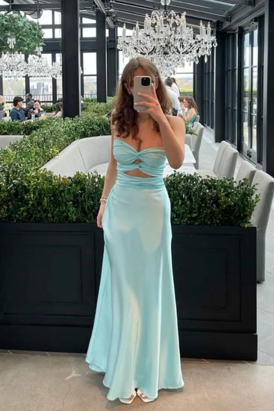 Satin Cute Sheath Strapless Keyhole Prom Dress, PD25404