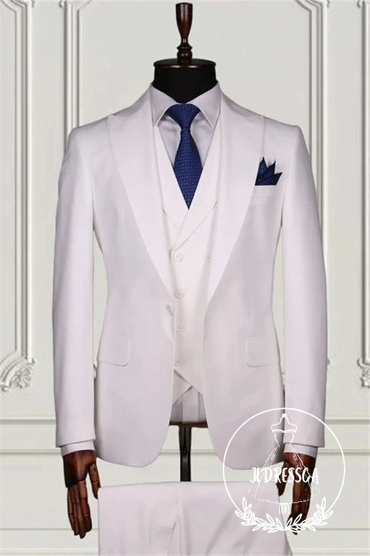 Classic White Three Pieces Best Fitted Prom Men Suits, SU25139
