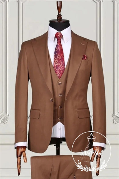 Dark Brown Three Pieces Notched Lapel Men Suits, SU25149
