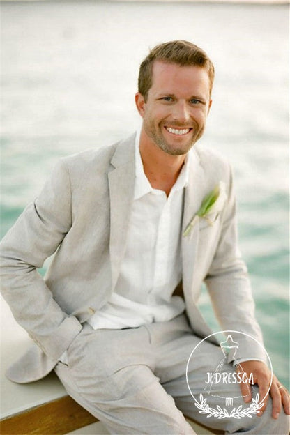 Casual Linen Suit For Beach Men Wedding Two-piece Bespoke Groom Tuxedos Mens Marriage Suits, SU25047