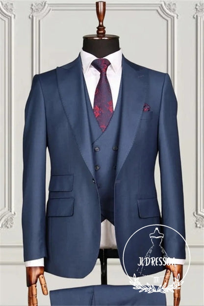 Formal Dark Navy Three Pieces Slim Fit Business Suits For Men, SU25079
