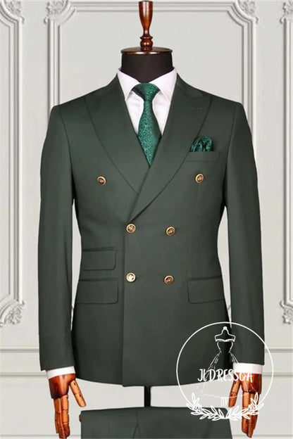 Dark Green Modern Double Breasted Best Fitted Prom Men Suits, SU25110