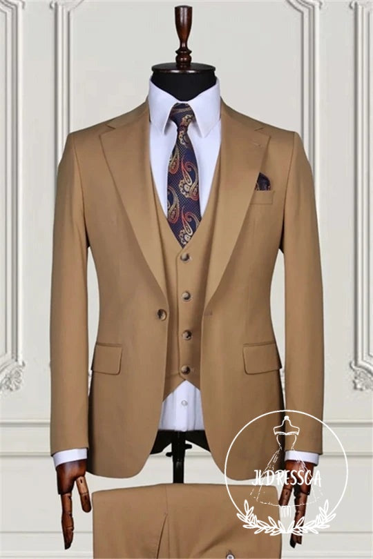 Camel Three Pieces Notched Lapel Men Suits, SU25150
