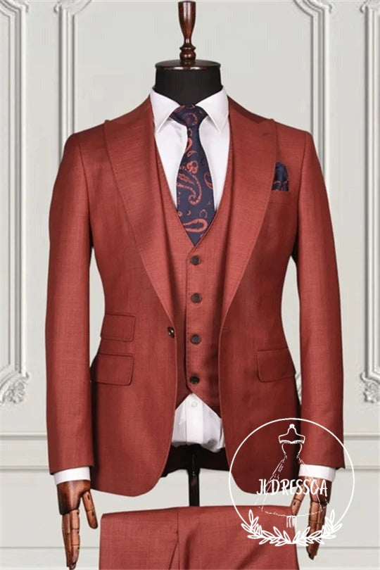 Brick Red Three Pieces Best Fitted Prom Men Suits, SU25130
