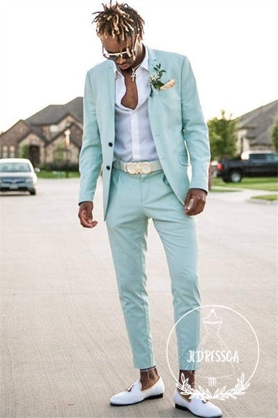 Mint Green Slim Fit Mens Suits Groomsmen Wear Two Pieces Notched Lapel Formal Prom Suit, SU25008