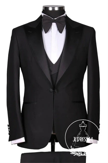 Black Peaked Lapel Three Pieces Slim Fit Wedding Men Suits, SU25170