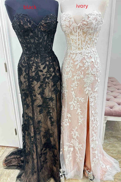 Black Sweetheart Mermaid Prom Dress with Lace Appliques, PD25782