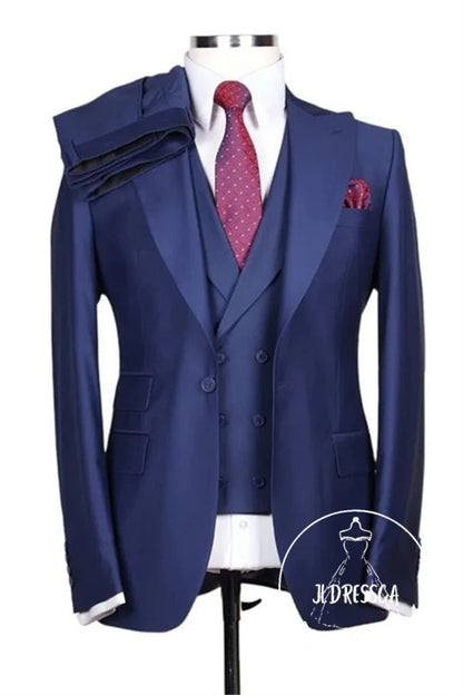 Dark Blue Peaked Lapel Men Suits For Business, SU25190