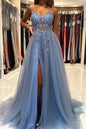 Blue Applique Prom Dress - Elegant See-through Formal Gown, PD2404092