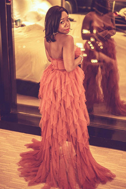 Elegant Strapless Tiered Tulle Prom Dress, PD2405012