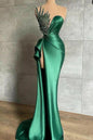 Emerald Green Beaded Mermaid Prom Dress with High Slit, PD2404082
