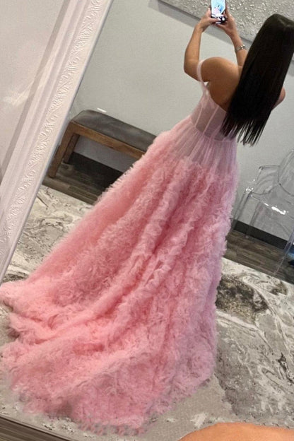 Off the Shoulder Ball Gown Pink Long Prom Dress, PD25032