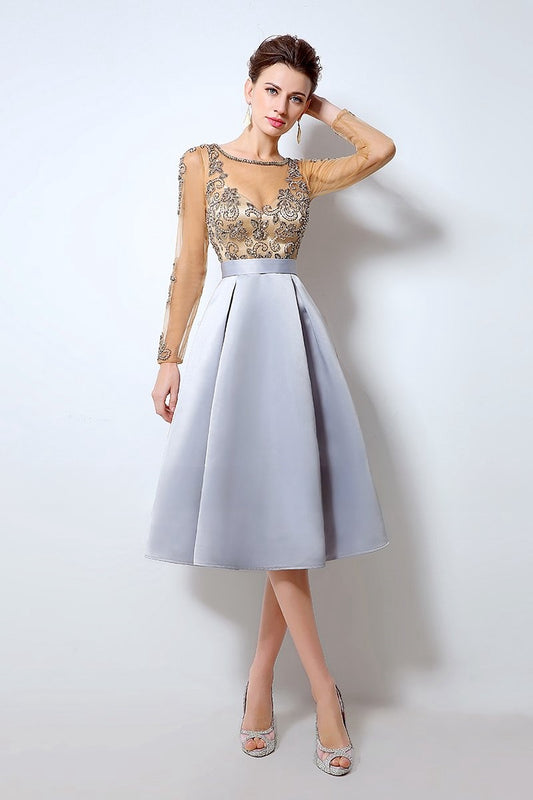 long sleeves short beaded top prom dress, LX015