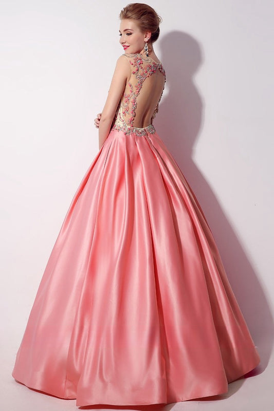 princess pink sweet long satin prom dress for girls, LX020