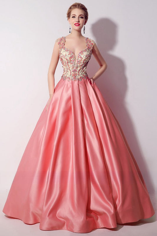 princess pink sweet long satin prom dress for girls, LX020