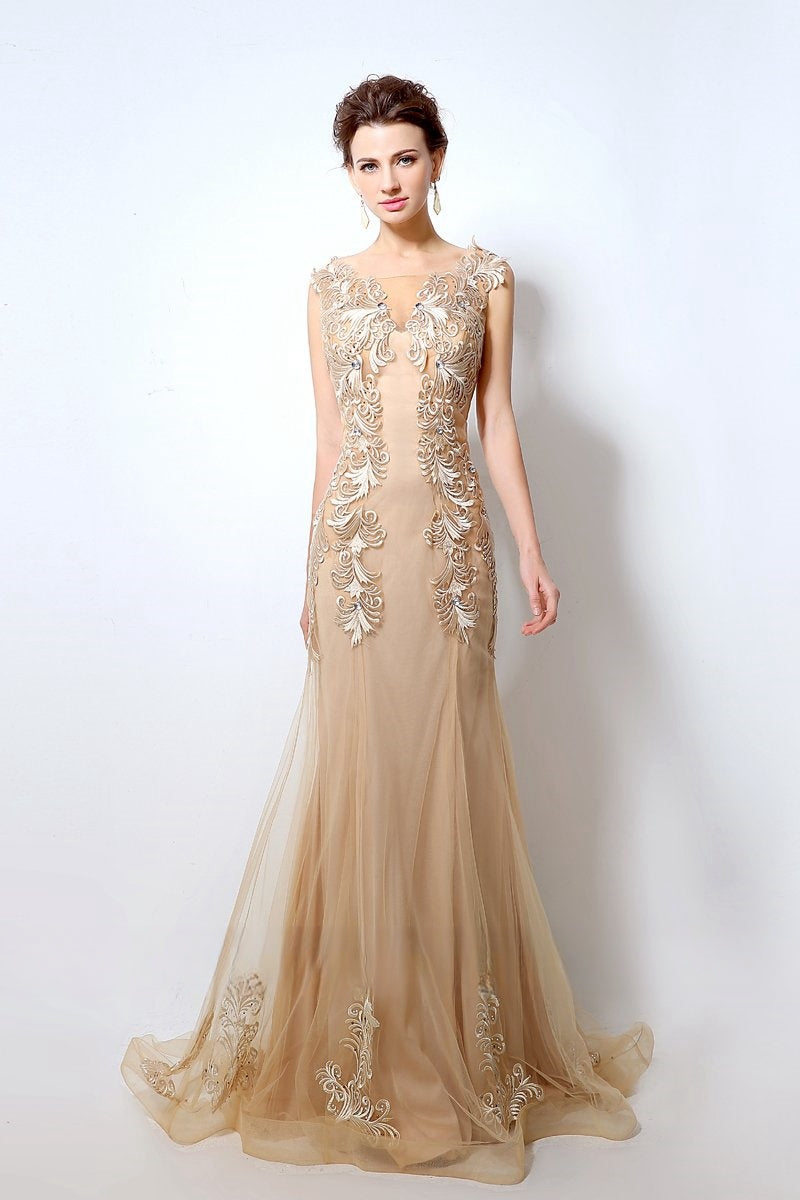 2020 Modest Formal Gold Long Prom Dress - JLDressCA 2020 Modest Formal Gold Long Prom Dress - JLDressCA