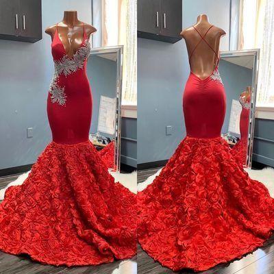 Sexy Red A-Line Evening Dress Mermaid Cross Back Prom Dress, PD2308039