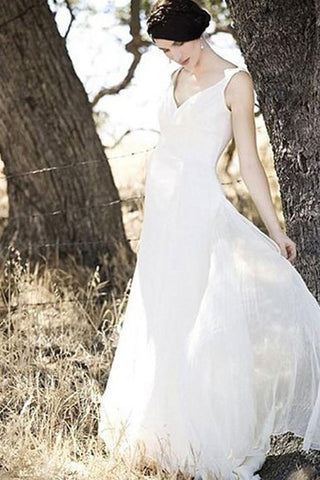 Floor Length Ivory A-line V-neck Beach Wedding Dress with Chiffon, WD2305200