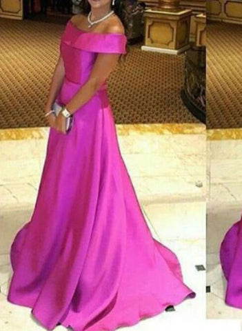 Fuchsia Satin Princess A-Line Prom Dresses, PD2305316