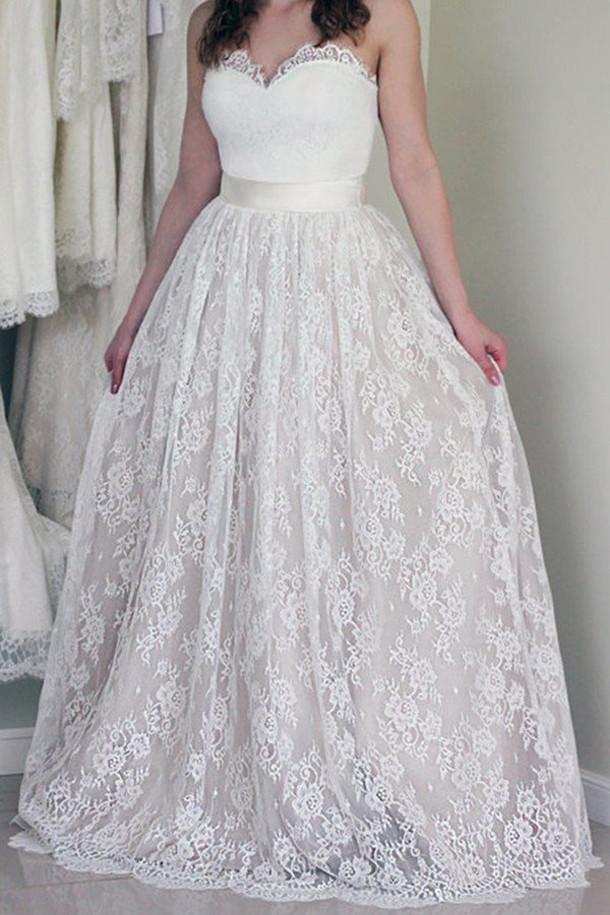 Elegant Lace Sweetheart Strapless Wedding Dress, WD2305142