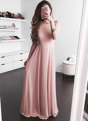 Blushing Pink Princess A-Line Chiffon Prom Dresses, PD2305314